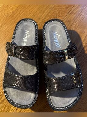 🐷 Alegria Karmen Pewter Dazzler Double Strap Slide Sandal 38 US 8-8.5